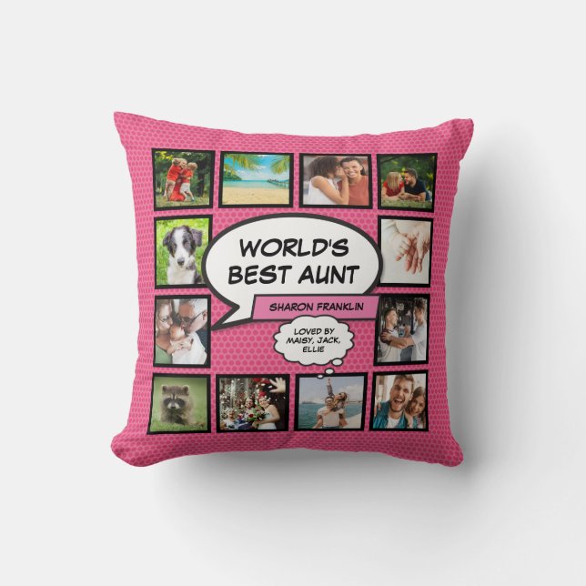 Girly Pink Fun World's Best Aunt Auntie Photo  Cushion (Front)