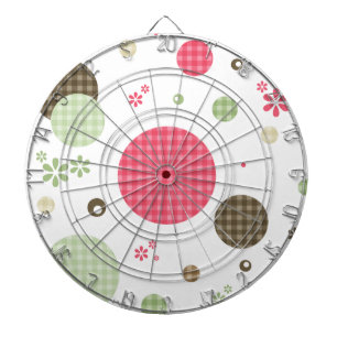 Girly Pink Gingham Pattern Circles Cute Daisies Dartboard