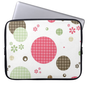 Girly Pink Gingham Pattern Circles Cute Daisies Laptop Sleeve