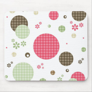 Girly Pink Gingham Pattern Circles Cute Daisies Mouse Pad