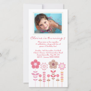 Girly Pink Girls Birthday Photo Card Template