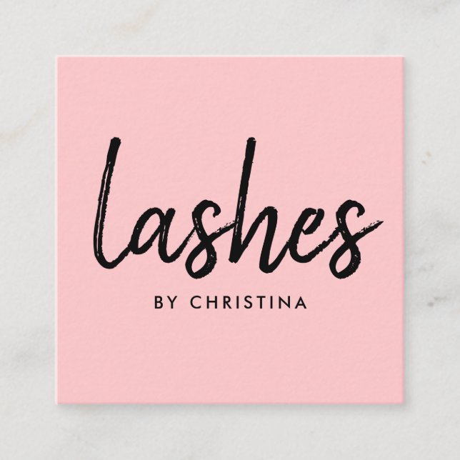 Girly pink glam eyelashes modern lashes script square business card (Front)