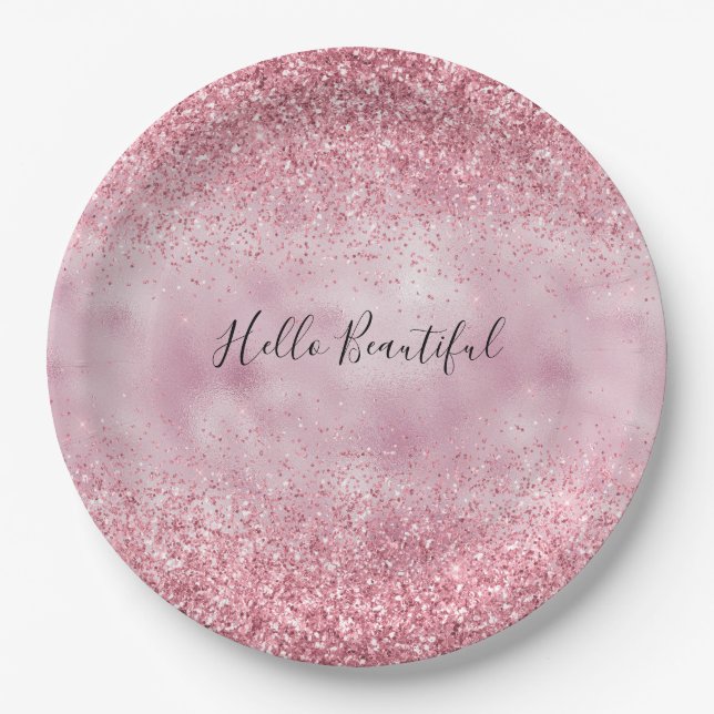 Girly Pink Glam Glitter sparkle Paper Plate (Front)