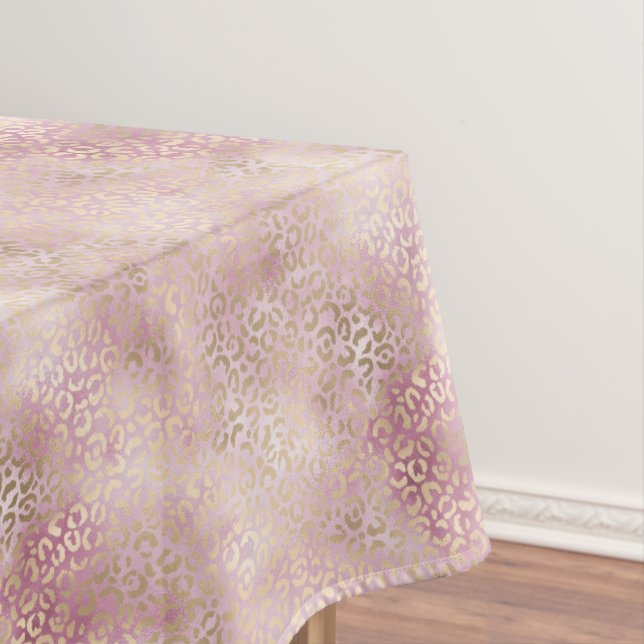Girly Pink Glam Gold Leopard Print Tablecloth (In Situ)