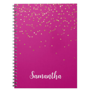 Girly Pink Glam Gold Sparkle Confetti Personalised Notebook