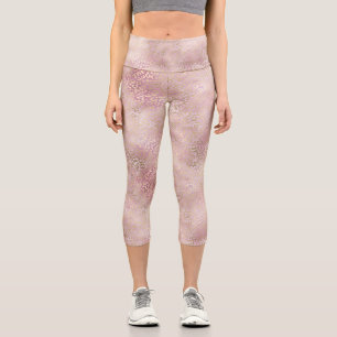 Girly Pink Glam Leopard Print Capri Leggings