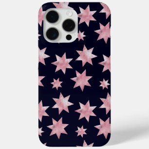 Girly pink glam stars on night blue sky iPhone 15 pro max case