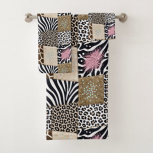 Girly Pink Glitter African Animal Print Towel Set