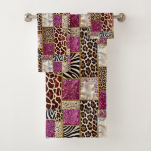 Girly Pink Glitter African Animal Print Towel Set