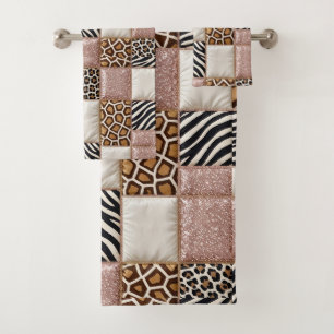 Girly Pink Glitter African Animal Print Towel Set