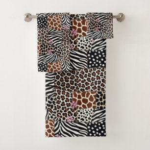 Girly Pink Glitter African Animal Print Towel Set