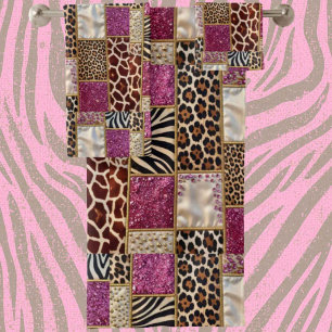 Girly Pink Glitter African Animal Print Towel Set
