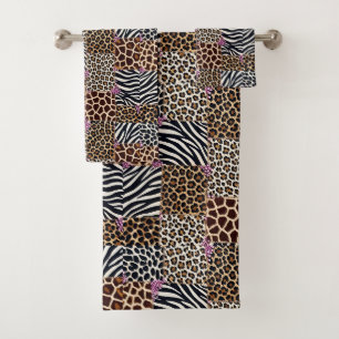 Girly Pink Glitter African Animal Print Towel Set