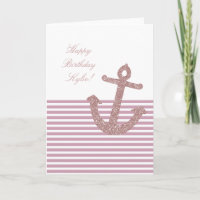 Girly Pink Glitter Anchor Birthday