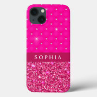 Girly Pink Glitter and Diamonds Personalised