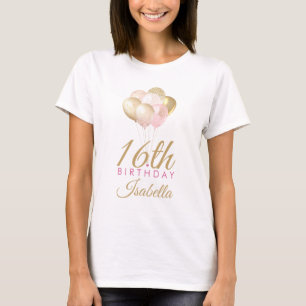 Girly Pink Glitter Balloons 16th Birthday T-Shirt