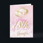 Girly Pink Glitter Balloons 18th Birthday Card<br><div class="desc">A gorgeous blush pink and glitter balloon happy 18th birthday card. This feminine design is the perfect way to wish someone a happy 18th birthday (or any age!) Personalize with our own custom name and message. Pink and gold colored typography on a bubble effect girly background.</div>