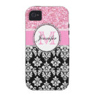 Girly, Pink, Glitter Black Damask Personalised