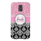 Girly, Pink, Glitter Black Damask Personalised