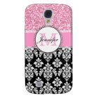 Girly, Pink, Glitter Black Damask Personalised