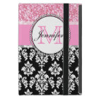 Girly, Pink, Glitter Black Damask Personalised