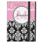 Girly, Pink, Glitter Black Damask Personalised
