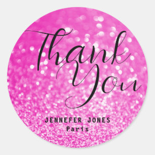 Girly Pink Glitter Crystal Bokeh Thank You Labels
