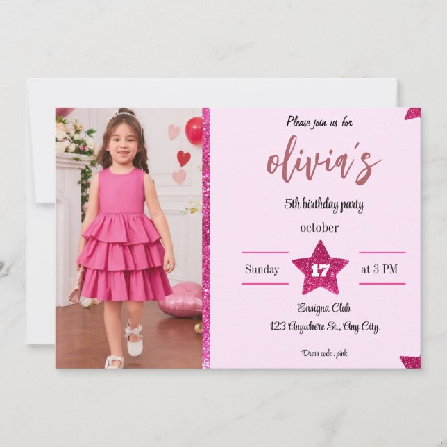 girly pink glitter cute invitation (Front)
