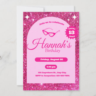 girly pink glitter cute Invitation