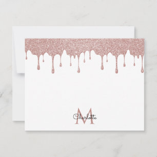 Girly Pink Glitter Drips Monogram Elegant Script Card