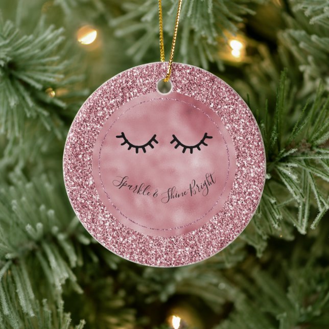 Girly Pink Glitter Eyelashes      Ceramic Tree Decoration (Tree)
