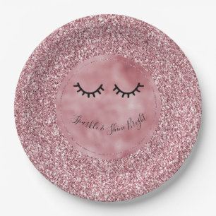 Girly Pink Glitter Eyelashes Paper Plate