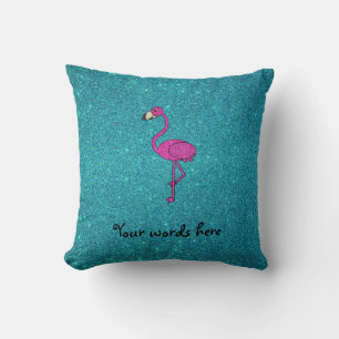 Girly Pink glitter flamingo turquoise glitter Cushion
