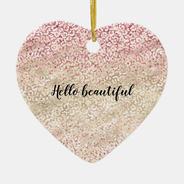 Girly Pink Glitter Glam Gold Leopard Print Ombre Ceramic Tree Decoration (Front)