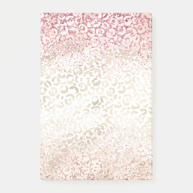 Girly Pink Glitter Glam Gold Leopard Print Post-it Notes (Front)