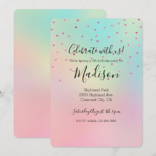 Girly Pink Glitter Glam Hearts Aqua Tie Dye Invitation