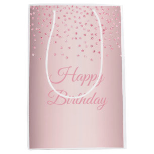Girly Pink Glitter Happy Birthday  Medium Gift Bag