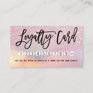 Girly Pink Glitter Iridescent Ombre Loyalty Card