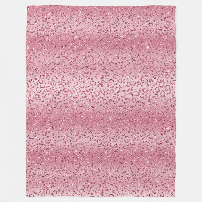 Girly Pink Glitter Leopard Ombre Fleece Blanket (Front)