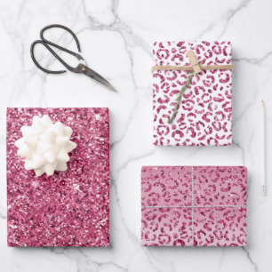 Girly Pink Glitter Leopard Ombre Wrapping Paper Sheet