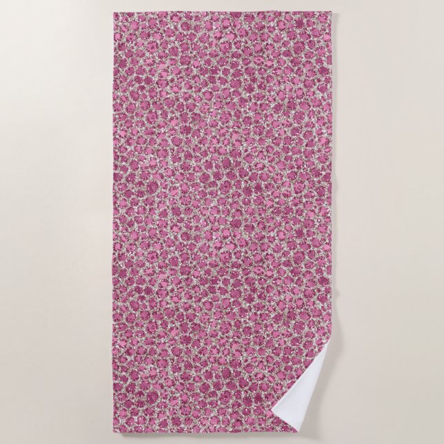 Girly Pink Glitter Leopard Print      Beach Towel (Front)