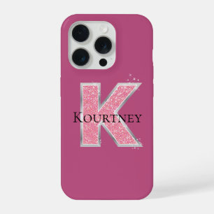 Girly Pink Glitter letter K iPhone 15 Pro Case