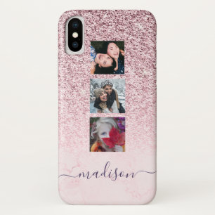 Girly Pink Glitter Marble Photo Script Name  Case-Mate iPhone Case