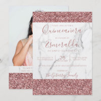 Girly Pink Glitter Marble Quinceanera Photo