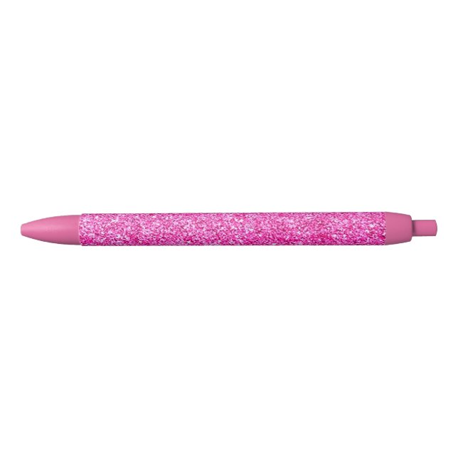 Girly Pink Glitter Modern Beautiful Template Black Ink Pen (Front)