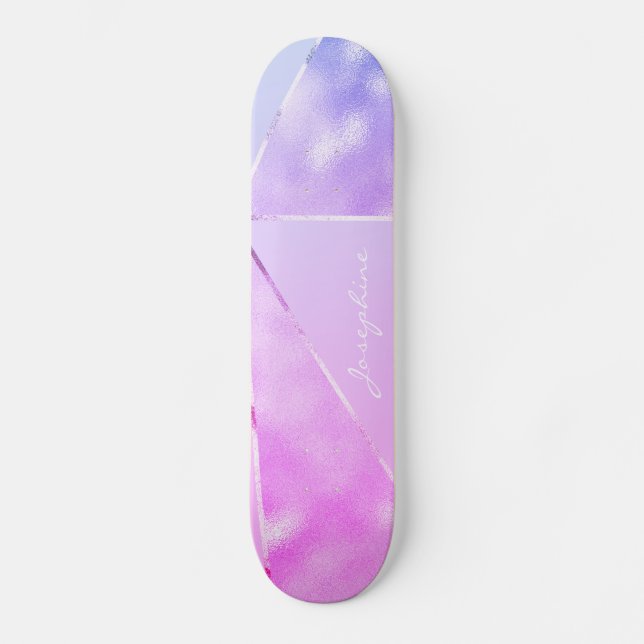 Girly pink glitter modern name personalised cool skateboard (Front)