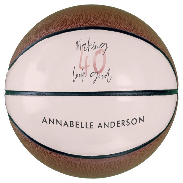 Girly pink glitter modern stylish 40th birthday  basketball (Front)
