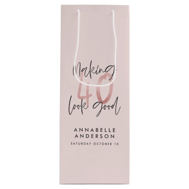Girly pink glitter modern stylish 40th birthday la wine gift bag (Front)