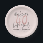 Girly pink glitter modern stylish 40th birthday paper plate<br><div class="desc">Girly pink glitter modern stylish 40th birthday design. Modern script text monochrome design. Part of a collection.</div>