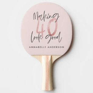 Girly pink glitter modern stylish 40th birthday  ping pong paddle